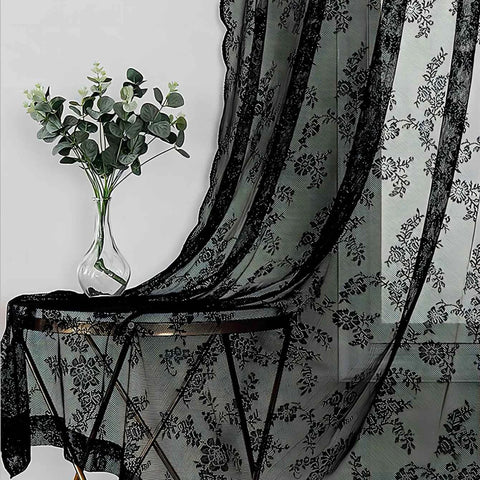 1pc Romantic Lace Sheer Curtain, Flower Lace Window Curtains for Living Room Bedroom Home Decor, Window Screening Rod Pocket