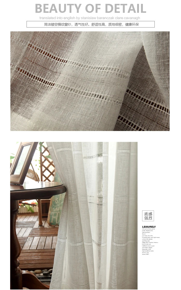 Modern white hollow striped curtain yarn for living room curtains balcony bay window bedroom gauze blinds curtain Custom size