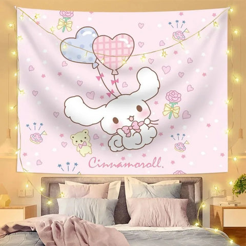 Anime Cinnamoroll Girl Printed Tapestry Wall Hanging Cute Cartoon Style Fantasy Background Home Decoration