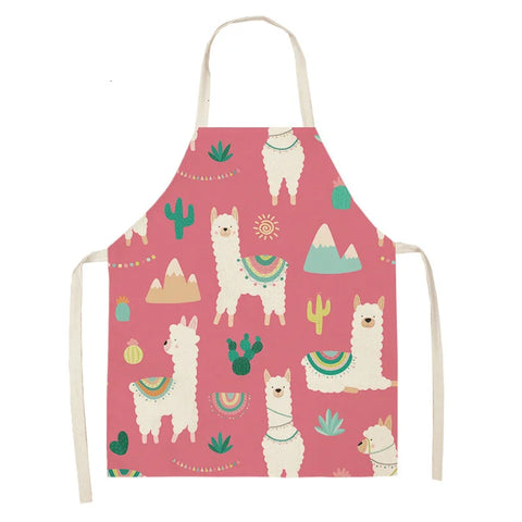 Alpaca Llama Cactus Printed Cotton Linen Sleeveless Aprons Kitchen Women Pinafore Home Cooking Baking Waist Bib Fartuchy Tablier
