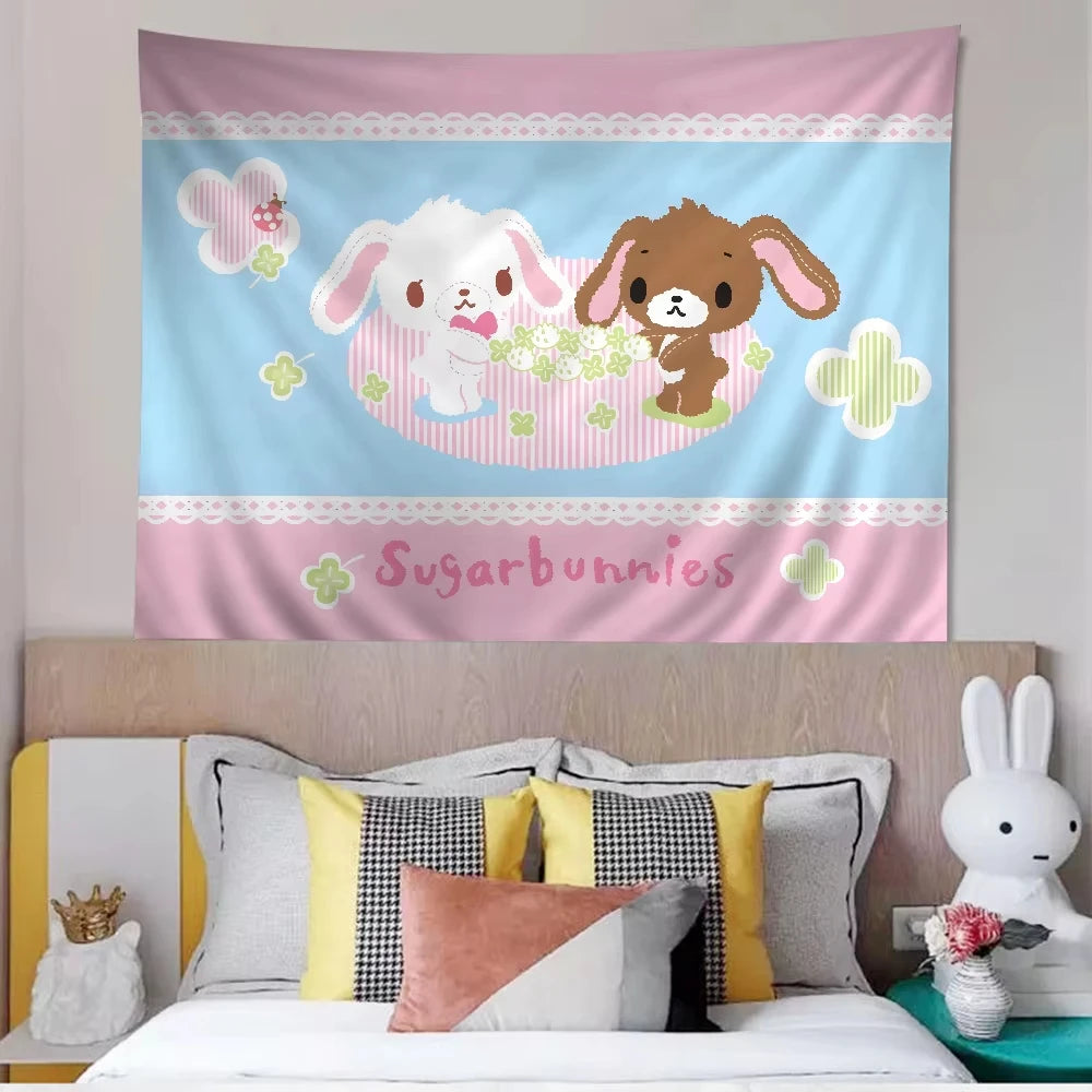 Sanrios Cinnamoroll Kawaii Cartoon Tapestry for Kids Girl Gift Korean Room Decoration Wall Hanging Bedroom Home Dorm Tapestry
