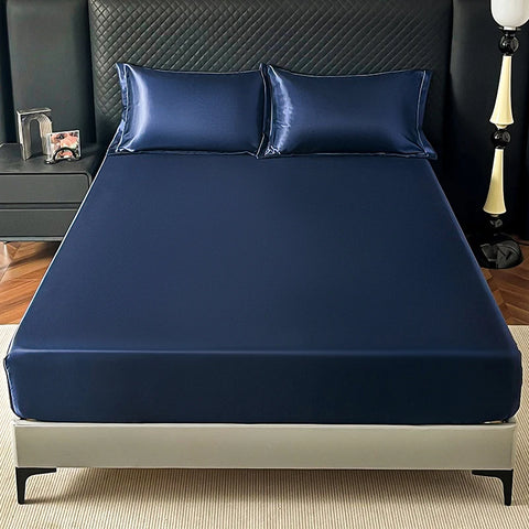New Imitation Silk Satin Bed Sheet Set with Elastic Band Soft Silky Queen Fitted Sheet Mattress Cover King Size Bedsheet Sets