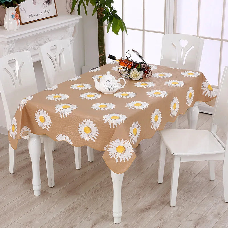 1pcs PEVA Waterproof Oilproof Tablecloth Washable Fabric For Dining Table Kitchen Decor Beautiful Flower Pattern Table Cloth