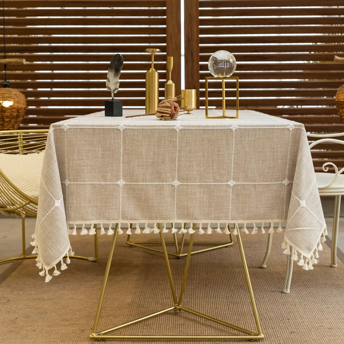 Cotton Linen Embroidery Tassel Tablecloth,Grey Large Square Dust-Proof Table Cover,for Kitchen Dinning Coffee Tabletop Decor