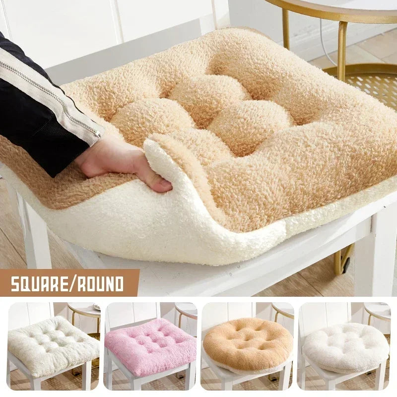 Winter Plush Thick Seat Cushion Home Sofa Office Chair Solid Color Lambswool Cushion Thicken Soft Floor Pads Round and Square