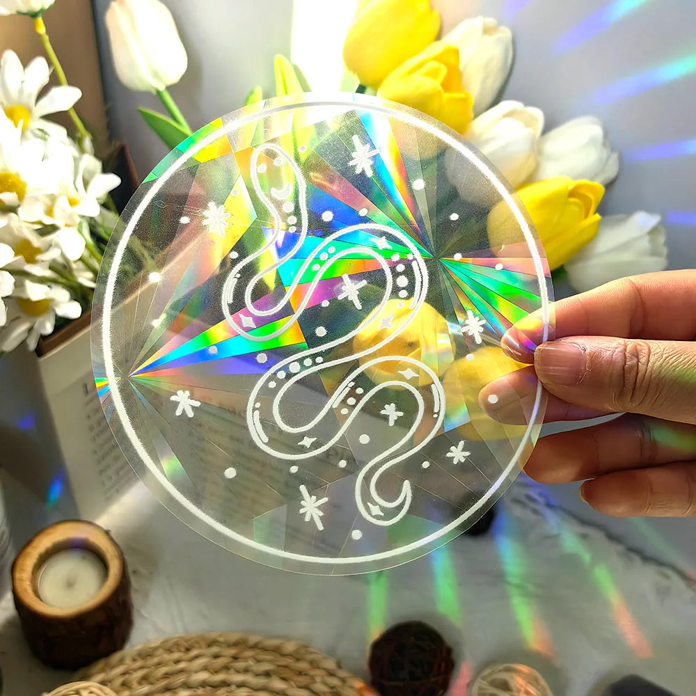 PVC 3D Rainbow Sun Catcher Wall Stickers Cat Bear Spaceship Planet Suncatcher Self Adhesive Window Stickers Room Home Decor