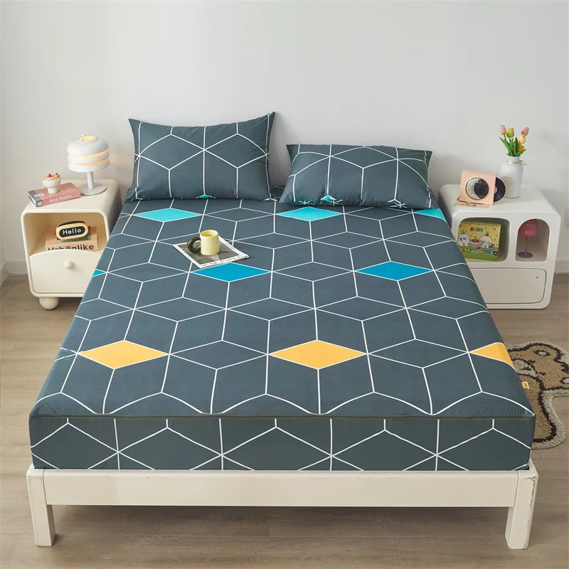 Printing Waterproof Mattress Cover With Zipper Queen Twin Bed Fitted Sheet 6 Sides Removable Inclusive Mattress Protector Pad