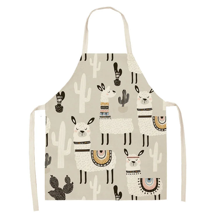 Alpaca Llama Cactus Printed Cotton Linen Sleeveless Aprons Kitchen Women Pinafore Home Cooking Baking Waist Bib Fartuchy Tablier