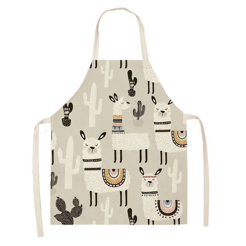 Alpaca Llama Cactus Printed Cotton Linen Sleeveless Aprons Kitchen Women Pinafore Home Cooking Baking Waist Bib Fartuchy Tablier