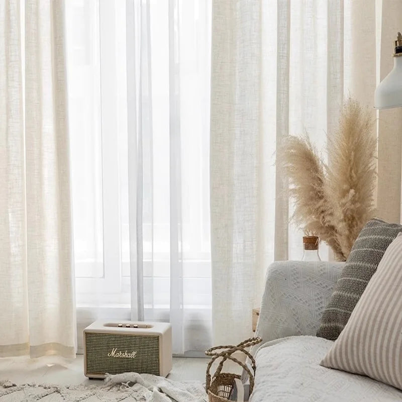 Japanese light beige Sheer Curtains for Living Room Tulle Curtain In The Bedroom Window Japanese Short Kitchen Door Drapes