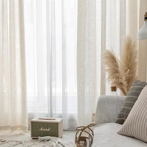 Japanese light beige Sheer Curtains for Living Room Tulle Curtain In The Bedroom Window Japanese Short Kitchen Door Drapes