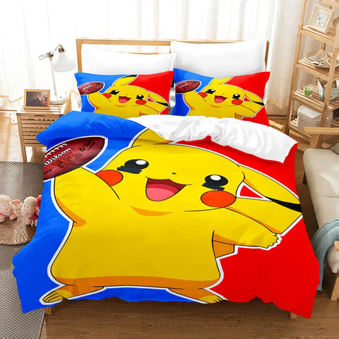 Kawaii Pokemoned Cartoon Anime Bedding Set Pikachu Gengar Eevee Charizard Quilt Duvet Cover Pillowcase Kid Bed Set Twin Size