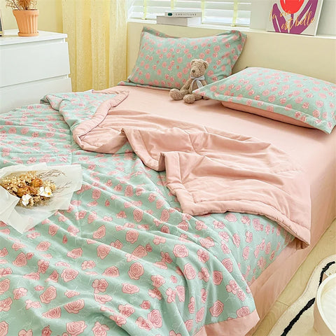 Floral Style Duvets for Summer Soft Comforter Breathable Bedspread 이불 Quilted Blanket Adults/Kids Thin Quilt (No Pillowcase)