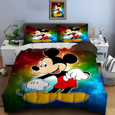 3PC Disney Mickey Mouse Printed Bedding Set Duvet Cover Anime Quilt Adult Kids Birthday Gift Full Size Bedding Set Luxury Gifts