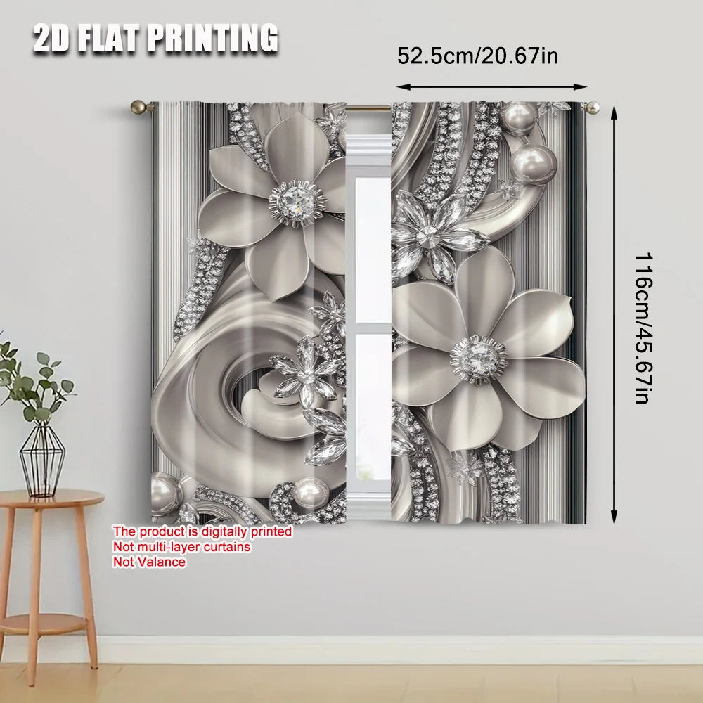 2Pcs Elegant Antique Pearl Flower Blackout Curtains For Home Decor Enhance Your Living Space And Privacy Protection