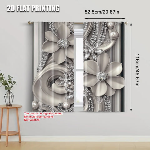 2Pcs Elegant Antique Pearl Flower Blackout Curtains For Home Decor Enhance Your Living Space And Privacy Protection