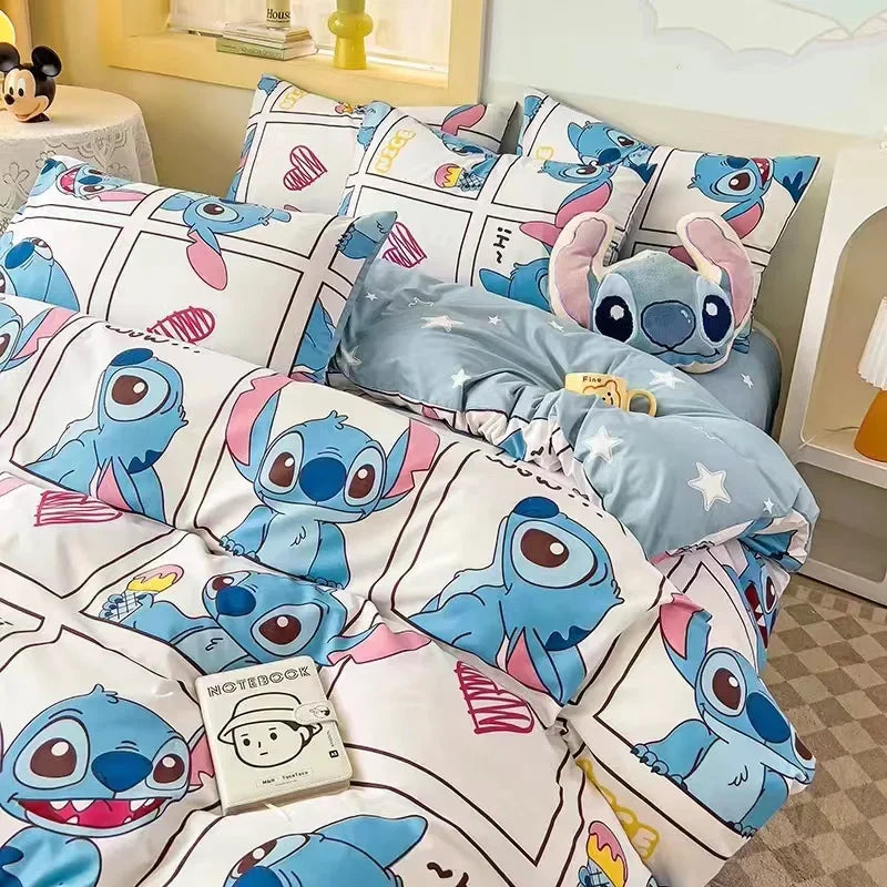 Disney Stitch Cartoon Mickey Pooh New Skin Friendly Printed Sheets Mattress Protectors Non-Slip Anime Sheets Children's Bedding