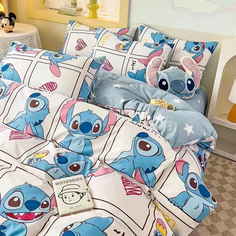 Disney Stitch Cartoon Mickey Pooh New Skin Friendly Printed Sheets Mattress Protectors Non-Slip Anime Sheets Children's Bedding