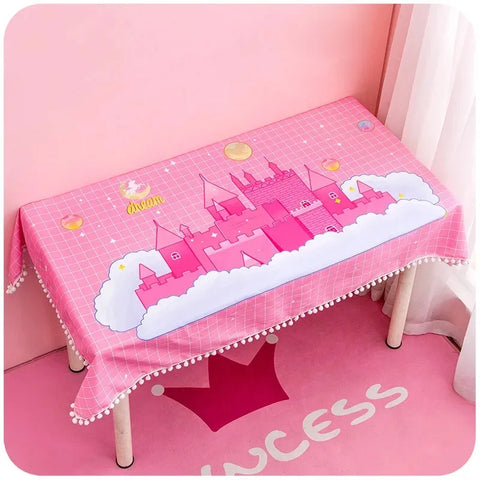 2022 New Pink White Tablecloth with Plush Ball for Kitchen Dining Table Rectangular Table Covers Christmas Decorations for Home