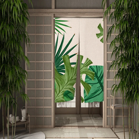 Summer Tropical Plant Leaves Door Curtain Turtle Leaves Partition Curtains Modern Room Kitchen Entrance Hanging Half-Curtain