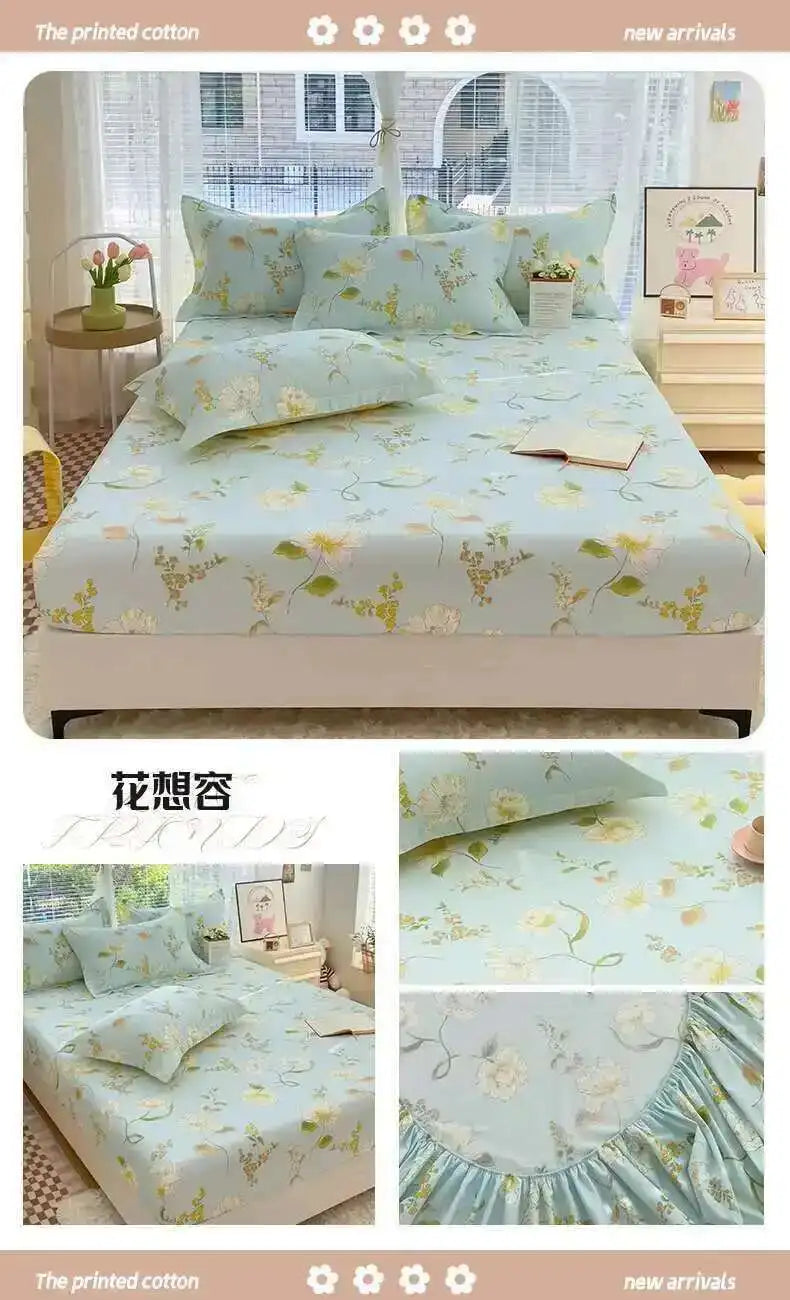 100% Cotton Kids Fitted Sheet - Pink Cartoon Print Single Size, Soft Bed Sheet Mattress Cover (No Pillowcase)