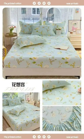 100% Cotton Kids Fitted Sheet - Pink Cartoon Print Single Size, Soft Bed Sheet Mattress Cover (No Pillowcase)