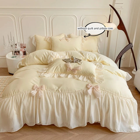 3pcs White Bedding set ruffles Duvet Cover Set (1*Duvet Cover + 2*Pillowcase, Without Core)for bedroom guest room