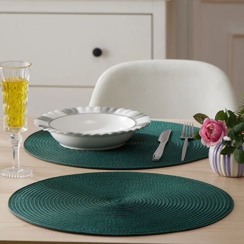 Round Braided Placemats Set of 4 Washable PP Heat Resistant 38cm Table Place Mat for Kitchen Xmas Dining Table Party Decor
