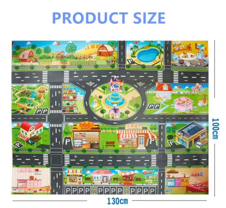 City Traffic Car Park Play Mat Waterproof Parking Lot Kids Playmat Kids Rug Boy Girl Educational Toys for Children Map