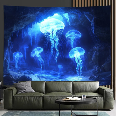 1pc 3D Jellyfish Wall Tapestry, Polyester, Featherless, Universal Decor for Living Room, Bedroom, Office, Party - Elegant Hangin