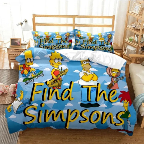 S-Simpsons Bedding Sets,The Simpsons Cover Sets,Anime Cosplay Cute Bed Quilt Covers Pillowcases for Children Adolescents