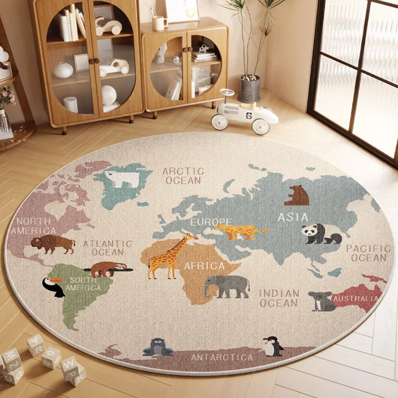 Cartoon Style Rugs for Bedroom Washable Living Room Decoration Round Carpet Anti-slip Children's Room Floor Mat Soft Bedside Rug