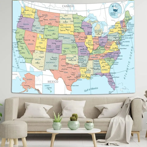 United State Map Tapestry, US Maps Tapestries for Kids Student, Educational Tapestry Wall Hanging for Classroom Bedroom Living