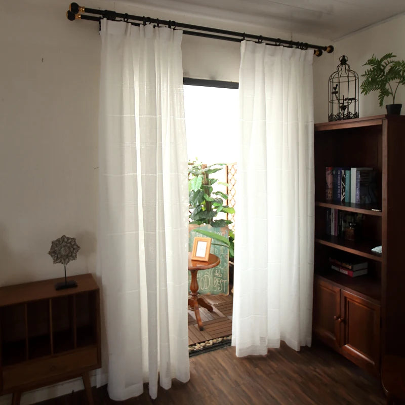 Modern white hollow striped curtain yarn for living room curtains balcony bay window bedroom gauze blinds curtain Custom size