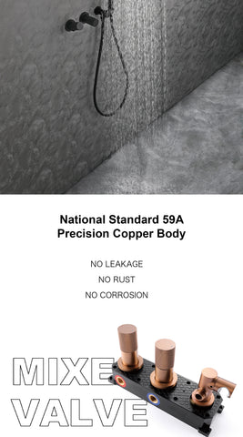 Luxury gun gray brass wall mounted shower system embedded design with 2 handles dual control hot and cold water bathroom faucet