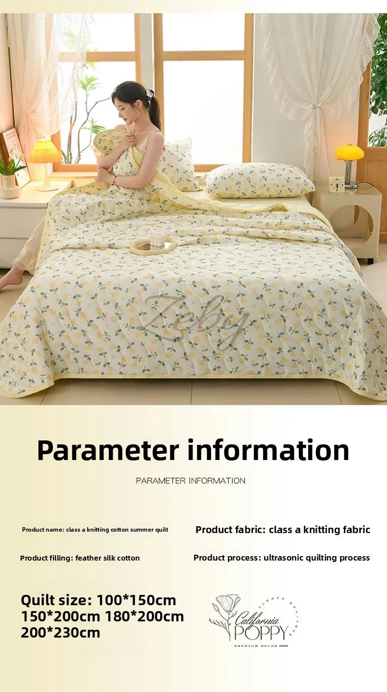 New Floral Print Spring Summer Quilt Soft Comfortable Quilted Quilts Single Double Blanket for Bed Comforter Knitted Thin Duvet