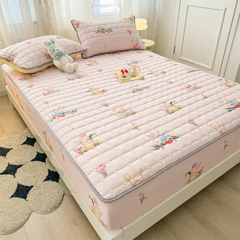 Adorable Quilted Washed Cotton Fitted Mattress Cover - Super Cute Girl's Design, Hypoallergenic