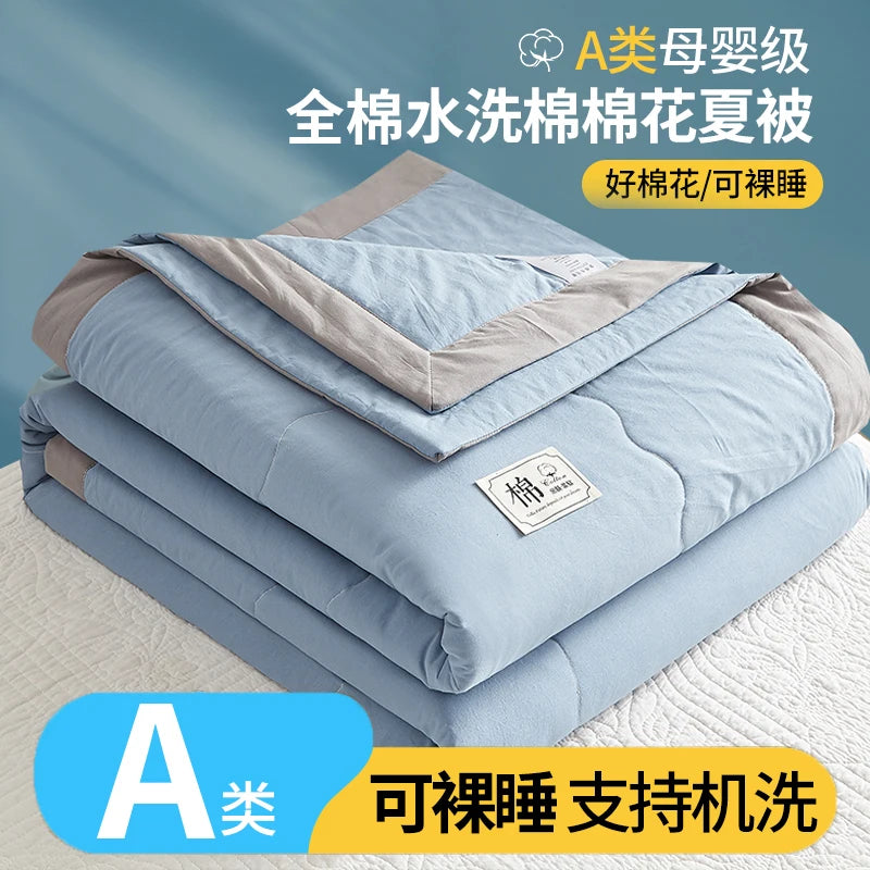 Summer Blanket 100% Cotton Inside and Outside Pure Cotton Air Conditioning Quilt Soft Skin-friendly Breathable Thin Duvet Summer