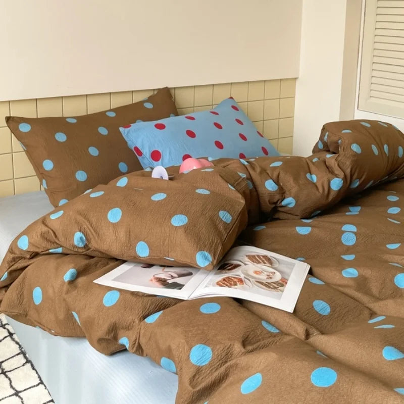 Bedding Set Dot Pattern Mixed Color Duvet Cover+Sheet+Pillowcase Soft Washed Cotton Twin Full All Season Linens Drop Shipping
