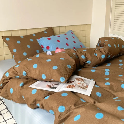 Bedding Set Dot Pattern Mixed Color Duvet Cover+Sheet+Pillowcase Soft Washed Cotton Twin Full All Season Linens Drop Shipping