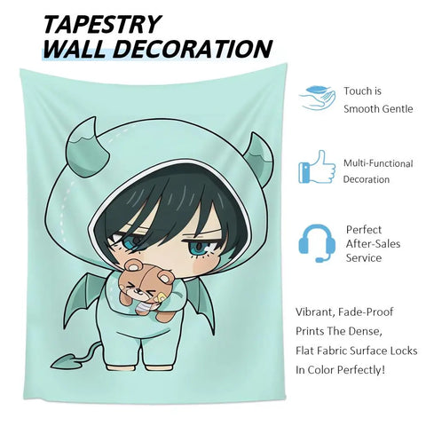 demon  Isagi Yoichi blue L-lock Tapestry Microfiber Art Decor for Bedroom Living Room Bar Garden Outdoor Festival Wall Decor