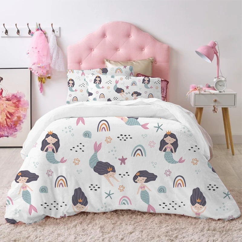 Modern Lovely Princess Kids Bedding Set Twin Size Microfiber Cartoon Unicorn Swan Ballet Girl Print Duvet Cover With Pillowcases