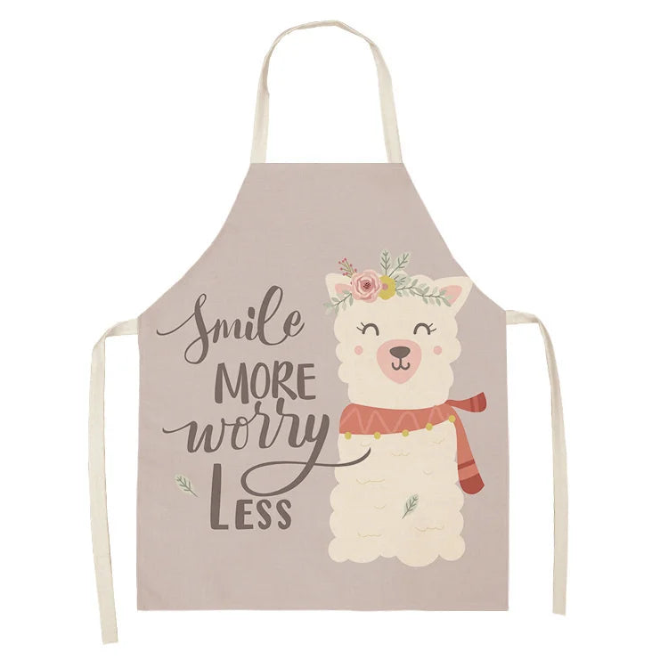 Alpaca Llama Cactus Printed Cotton Linen Sleeveless Aprons Kitchen Women Pinafore Home Cooking Baking Waist Bib Fartuchy Tablier