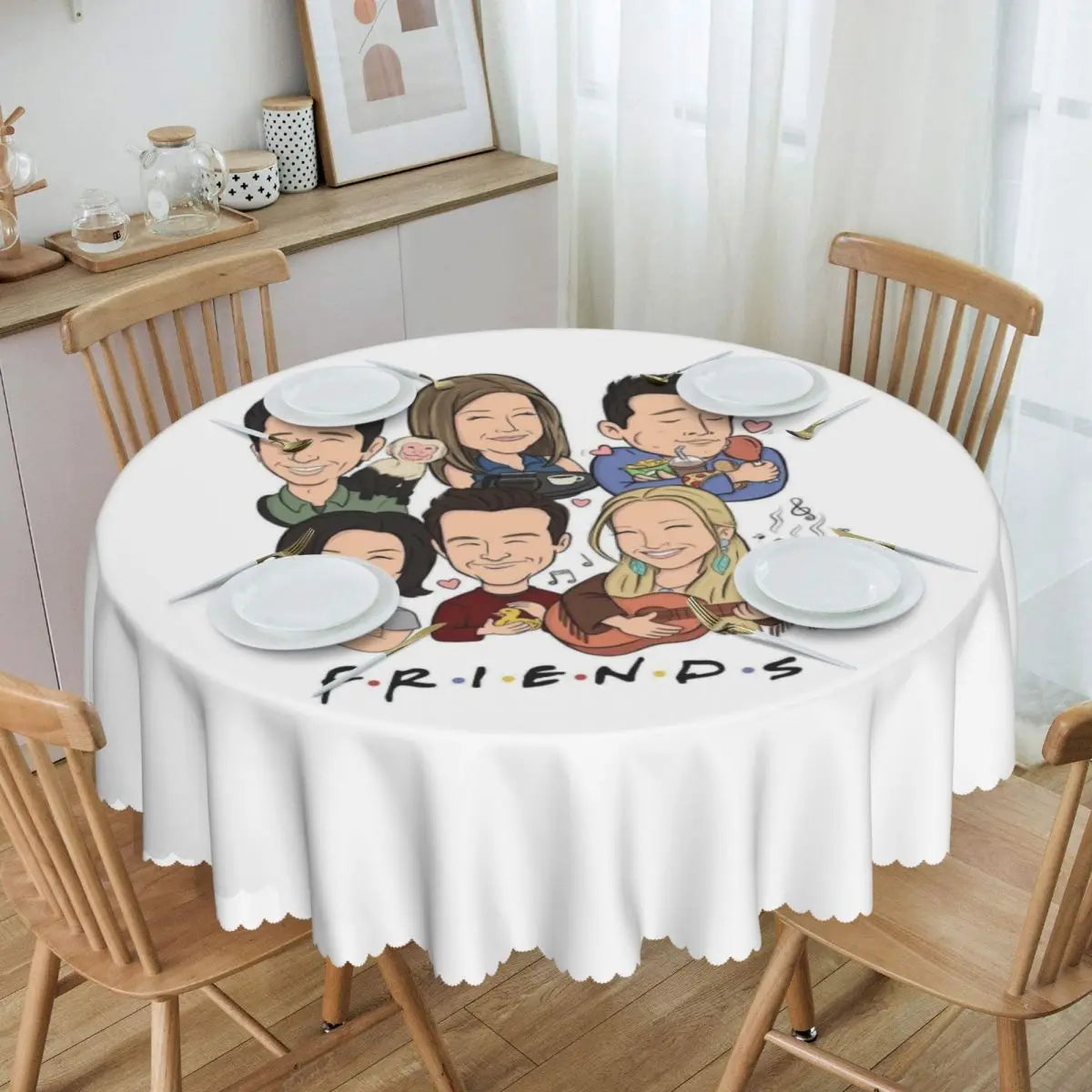 Customized I'll Be There For You Round Tablecloths 60 Inch Friends TV Show Table Covers for Kitchen Table Cloth