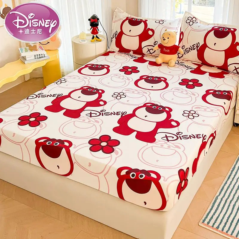 Disney Stitch Bed Mattress Cover Kawaii Cartoon Minnie Pooh Bear Lotso Bed Linen Fitted Sheet For Kids Adult Single Queen Size