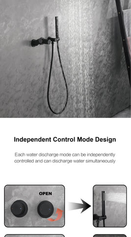 Luxury gun gray brass wall mounted shower system embedded design with 2 handles dual control hot and cold water bathroom faucet