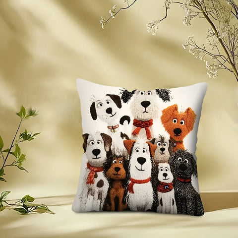 "Adorable Dog Family Pillow Cover Soft Plush Gift for Kids Adults No Insert Included Cozy Decorative Cushion Case"