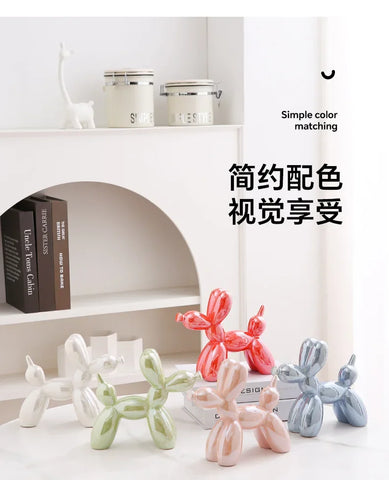11/21CM Mini Ceramic Balloon Dog Sculpture Abstract Ornament Study Room Statue Home Office Accessories Festival Decoration ﻿