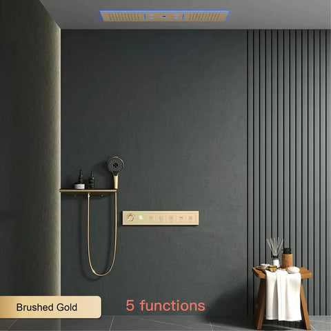Luxury Brass Ceiling Mount Thermostatic LED digital display Shower Set System Bluetooth Music Rain Shower Head Bathroom Faucet