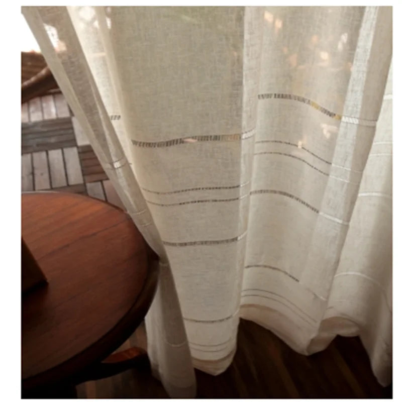 Modern white hollow striped curtain yarn for living room curtains balcony bay window bedroom gauze blinds curtain Custom size